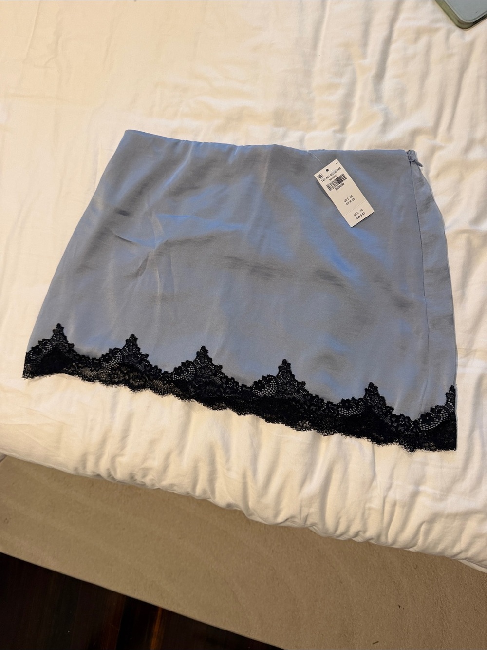 Abercrombie & Fitch Powder Blue Mini Skirt with Black Lace Trim